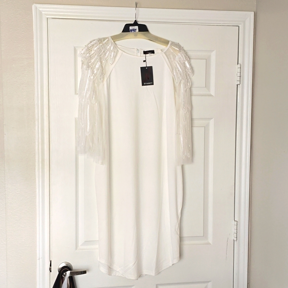 White Dress with angel wing sleeved